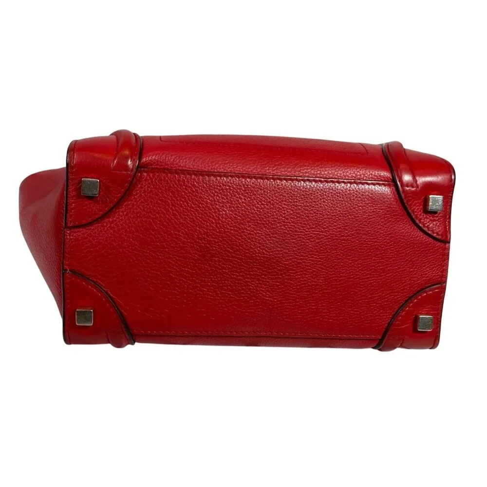 Céline Mini Luggage Tote Red Drummed Calfskin Leather Bag MSRP $3,100